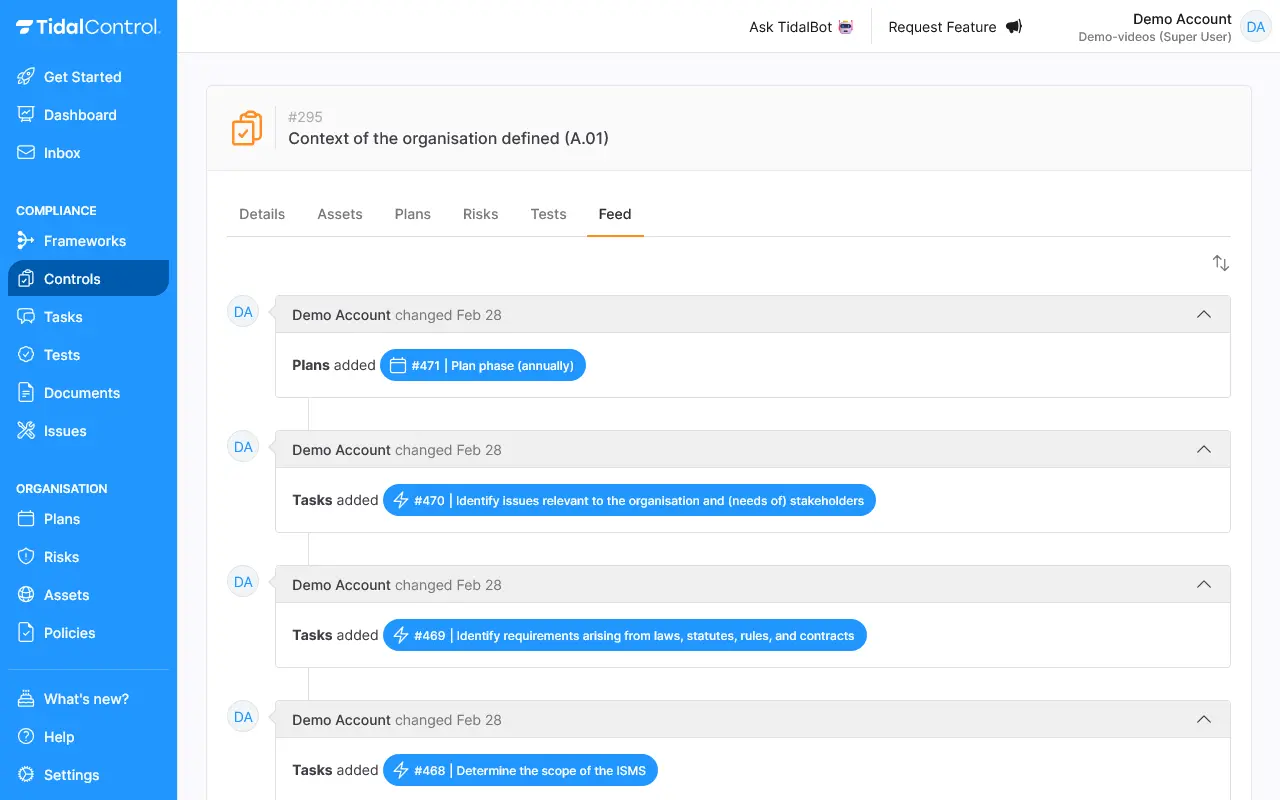 Frameworks settings feed